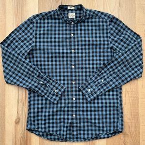 JCrew Mock Neck Long Sleeve Button Up Shirt Blue Black Plaid Slim Fit Stretch